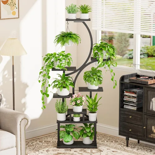 Miniatura 4 de Soporte para plantas con luces de cultivo para plantas de interior, estante esquinero alto de 8 niveles con luz de espectro completo, en forma de S
