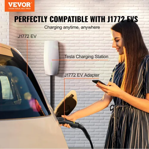 Miniatura 2 de VEVOR Diseñado para adaptador Tesla a J1772, 48A 240V apto para todos los J1772 EVs, adaptador de cargador IP56 EV con bloqueo anticaída y bolsa