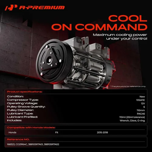 Miniatura 2 de A-Premium Compresor de aire acondicionado con embrague compatible con Honda Fit 2015 2016 2017 2018, con compresor 10SA11E, con polea de 6 ranuras