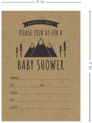 Miniatura 6 de Canopy Street Adventure Awaits - Invitaciones para baby shower / 25 invitaciones de baby shower con temática de montaña en blanco de género neutro