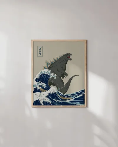 Miniatura 4 de HAUS AND HUES Póster de monstruo japonés, arte de pared de rey de monstruos para habitación de niños, sin marco, 12 x 16 pulgadas Gran Ola Vs.