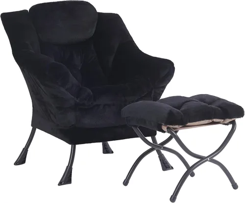 Miniatura 22 de Silla perezosa acogedora y otomana, juego grande de silla de descanso contemporánea, sillón tapizado de ocio para lectura para dormitorio, sala