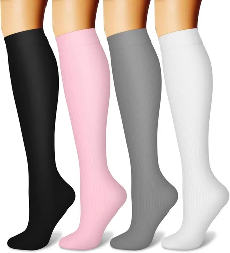 CHARMKING Calcetines de compresión para mujeres y hombres circulación 4 pares de 15-20 mmHg mejor soporte para atletismo, correr, ciclismo