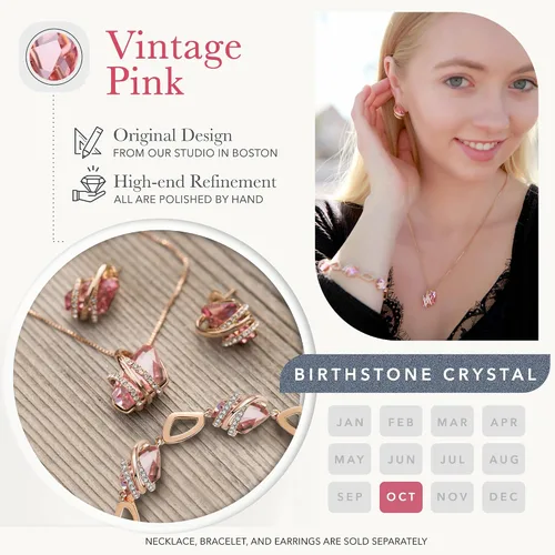 Miniatura 18 de Leafael Wish Stone - Collar con dije chapado en oro rosa de 18 quilates, con cristales de Swarovski, joyería de piedra natal, 18 pulgadas + 2