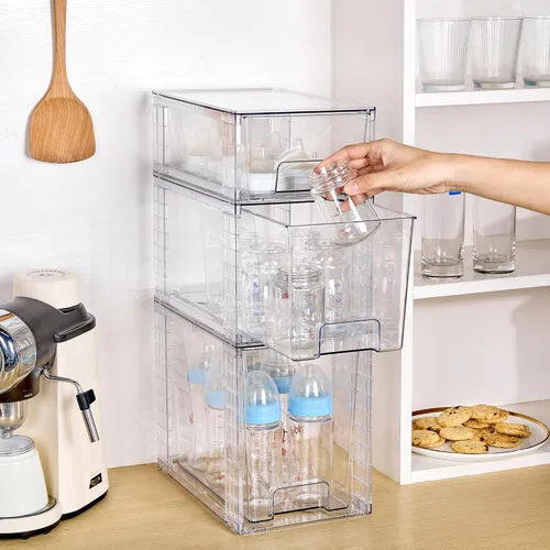 Miniatura 6 de Vtopmart Paquete de 3 cajones de almacenamiento apilables transparentes, organizadores de baño fáciles de montar y almacenamiento con asas, cajones