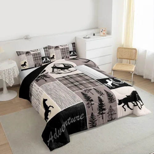 Miniatura 133 de Juego de edredón de oso y ciervo, tamaño individual, ropa de cama de animales salvajes de caza, colcha rústica de cabaña, casa de campo, cuadros