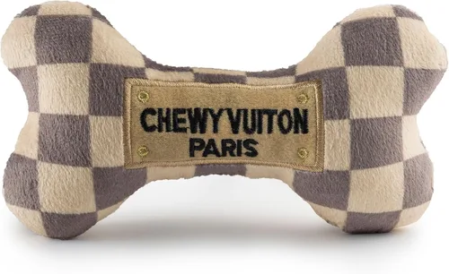 Miniatura 31 de Haute Diggity Dog Black Checker Chewy Vuiton Bone, Juguetes de Peluche de Diseñador para Perros con Chirriador Interactivo, Estimulante Hueso