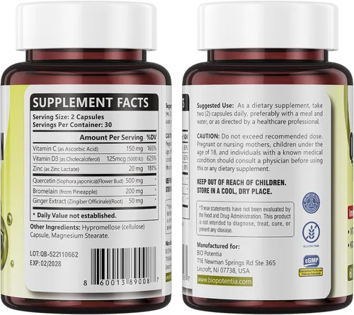 Miniatura 7 de Quercetina con bromelina, 500 mg de quercetina con 200 mg de bromelina y vitamina C vitamina D3, apoya la salud celular y la salud inmunitaria