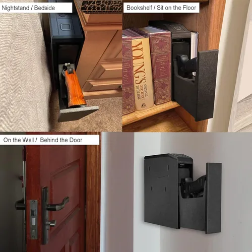 Miniatura 6 de Caja de seguridad oculta para pistolas, caja de seguridad biométrica con huella digital y deslizador inteligente para mesita de noche, escritorio