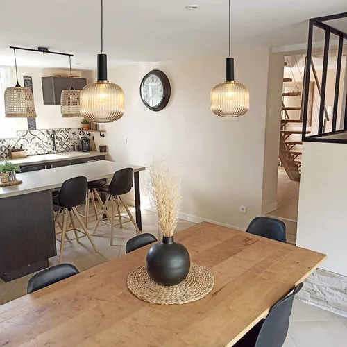 Miniatura 3 de Lámpara colgante negra y pantalla de luz a rayas de vidrio, iluminación colgante moderna para isla de cocina, casa de campo, luces colgantes