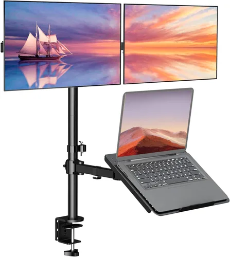 Miniatura 10 de WALI Soporte para laptop y monitor, soporte para monitor totalmente ajustable y bandeja para laptop para 1 portátil de hasta 17 pulgadas y 1