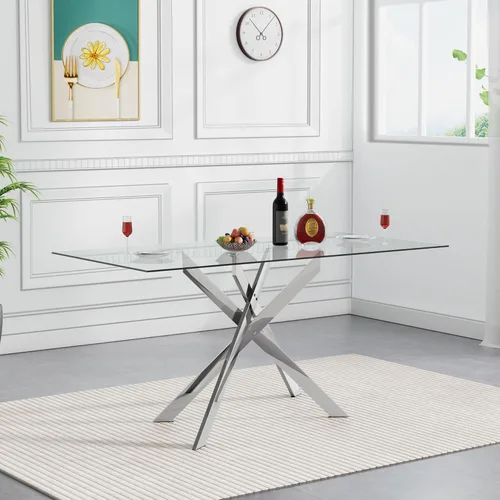 Miniatura 10 de Mesa de comedor de vidrio negro de 51.2 pulgadas para 4, mesa rectangular de comedor de cocina para 4, mesa rectangular de vidrio templado de 0.32