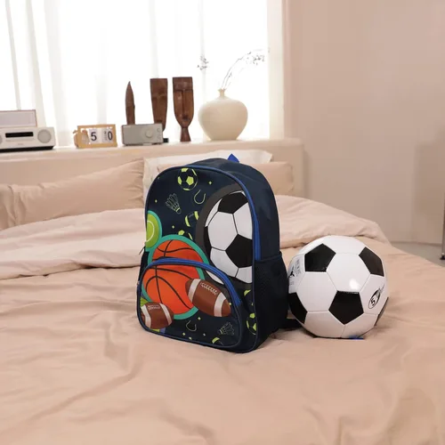 Miniatura 8 de BTOOP Mochila escolar para niños, mochila escolar para preescolar y jardín de infantes con unicornio con clip para el pecho, Sportball-azul marino