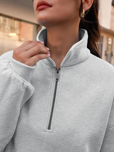 Miniatura 5 de Trendy Queen Sudaderas de gran tamaño con cremallera de un cuarto para mujer, sudaderas con capucha con media cremallera con bolsillos, cuello
