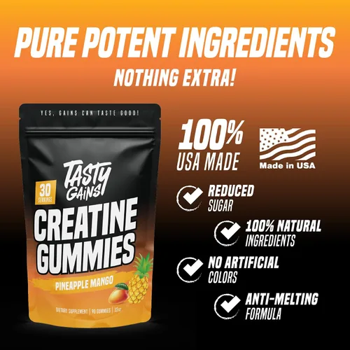 Miniatura 3 de TASTY GAINS Gomitas de Creatina - 90g de Monohidrato de Creatina - Suplementos para Entrenamiento - Construye Músculo y Aumenta la Fuerza