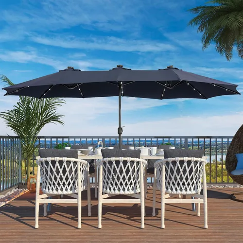 Miniatura 15 de Boyel Living Sombrilla de patio de 15 pies con base incluida, sombrilla de doble cara para exteriores, sombrilla extragrande para patio Rojo
