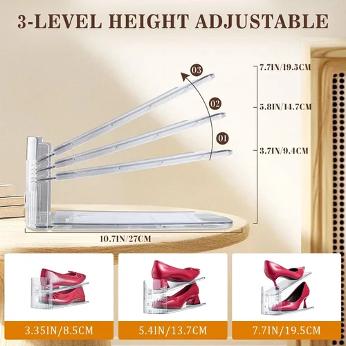 Miniatura 4 de Organizador de ranuras ajustables para zapatos, paquete de 10 unidades de apiladores de zapatos transparentes, soporte para zapatos, ahorrador