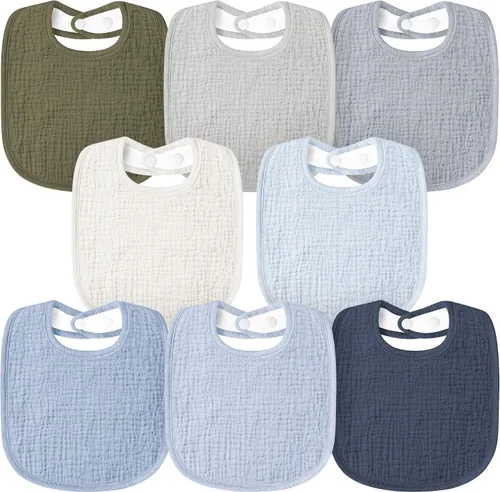 Susurration Baberos de muselina para bebé 8 paquetes, baberos tipo bandana, baberos ajustables suaves cuadrados para babeo de bebé unisex para niñas