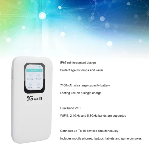 Miniatura 3 de Hotspot móvil WiFi 5G, enrutador portátil Wi Fi 6 para viajes soporta hasta 16 dispositivos, pantalla táctil de 2.01 pulgadas, con ranura