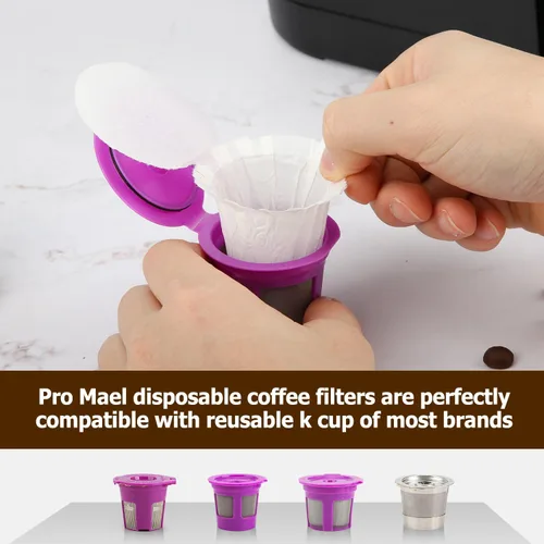 Miniatura 2 de Pro Mael Filtros desechables K Cup con tapa, papel de filtro de café para cafeteras Keurig de una sola porción 1.0 y 2.0, uso con cápsulas K Cup