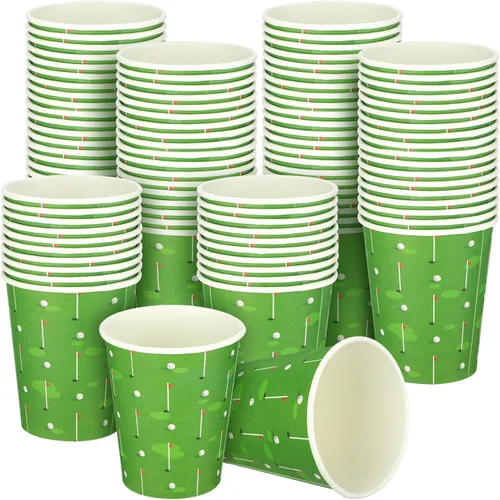 Miniatura 9 de Teling 100 vasos de papel desechables para fiestas temáticas de fútbol, 9 onzas, para suministros deportivos, decoración para beber para regalos