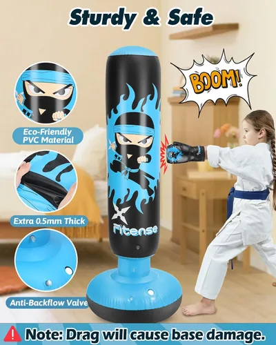 Miniatura 3 de Fitense Kids Punching Bag, 63 Inch Inflatable Punching Bag with Electric Air Pump & Gloves, Kids Boxing Bag for Boys Girls Age 6-12, Dinosaur Ninja