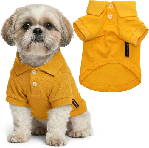 Miniatura 13 de Parisian Pet Polo para perro – Camisa de algodón transpirable en amarillo sólido – Ropa de verano tipo pullover con cuello abotonado para perros