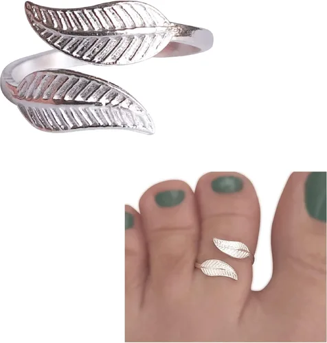Miniatura 6 de Handmade Silver Leaf Wrap Adjustable Toe Ring, 925 Sterling Silver, Classic Floral Open Toe, Pinky or Knuckle Rings for Women, foot bare jewelry