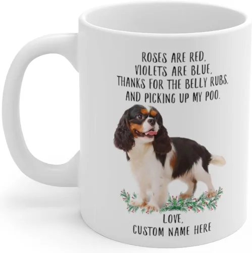 Regalos divertidos para los amantes de las mascotas, Cavalier King Charles Spaniel Tri Color Nombre Personalizado Roses Are Red Violets Are Blue Dog