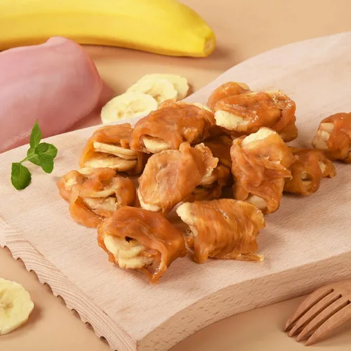 Miniatura 3 de Pawmate Dog Treats - Rebanadas de plátano envueltas en pollo con 1% de taurina, aperitivos de entrenamiento saludables ricos en fibra natural