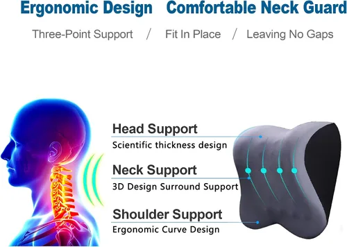 Miniatura 3 de Almohada cervical para aliviar el dolor de cuello y soporte cervical, almohada de espuma viscoelástica para asiento de automóvil con correa