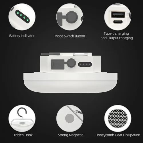 Miniatura 6 de Linterna Colgante LED para Tienda de Campamento Recargable Portátil Impermeable para Exteriores con Alimentación por Batería para Glamping
