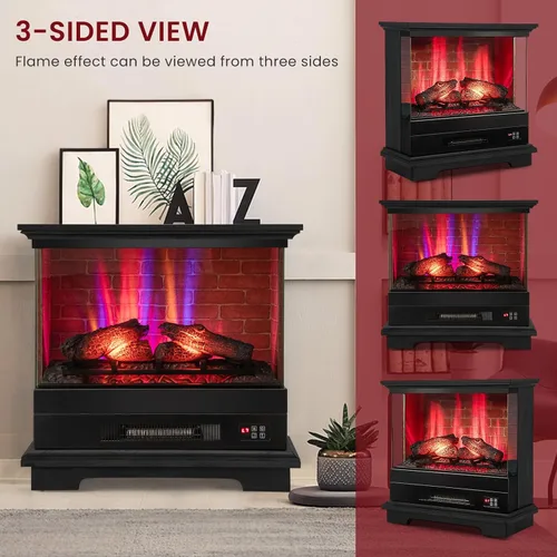 Miniatura 5 de SIMOE Chimenea eléctrica de 27 pulgadas, chimenea independiente con chimenea, llama 3D y 7 colores de llama, protección contra sobrecalentamiento