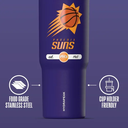 Miniatura 4 de Hydrapeak x NBA Vaso Nomad con Licencia Oficial de Phoenix Suns de 32 oz con Asa y Tapa con Popote, Botella de Agua de Acero Inoxidable a Prueba
