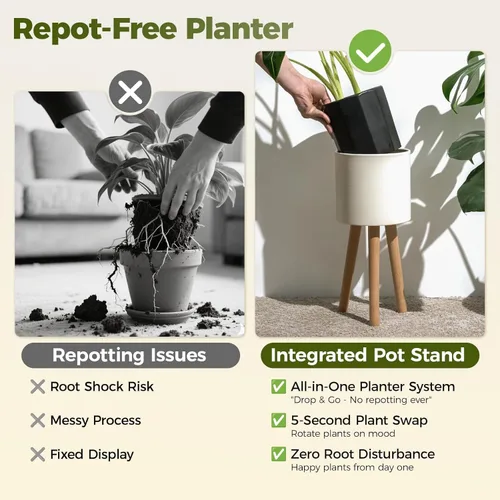 Miniatura 7 de Bamworld - Soporte individual para plantas de interior, soporte de metal para plantas de interior, patas de madera, soporte para macetas
