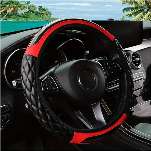 Miniatura 8 de Funda para volante de automóvil, 14.5 a 15 pulgadas, de piel antideslizante, diseño cómodo y seguro, accesorios universales para volantes