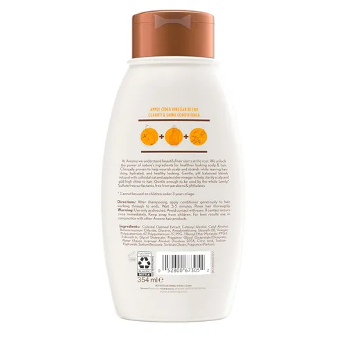 Miniatura 6 de Aveeno Acondicionador aclarante de vinagre de sidra de manzana, mejora el brillo, nutritivo, para cabello opaco, 12 onzas líquidas