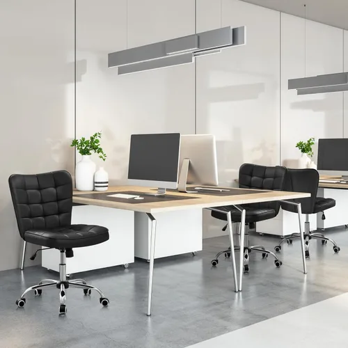 Miniatura 2 de Yaheetech Silla de Escritorio de Oficina Moderna Acolchada sin Brazos de Computadora Tapizada en Cuero Sintético con Altura de Asiento Ajustable