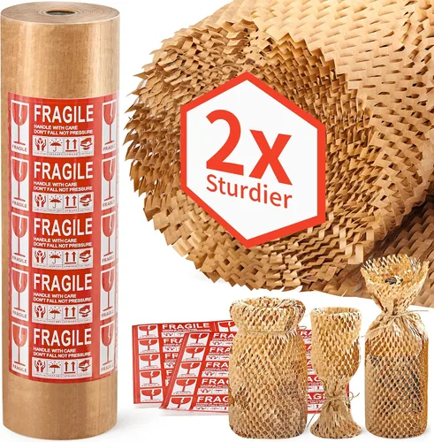 JARLINK Papel de embalaje de panal de abeja, envoltura de embalaje de burbujas de 15" x 213 pies para embalaje/envío/mudanza, rollo de papel de