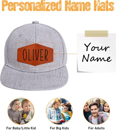 Miniatura 2 de Gorra de béisbol con nombre personalizado, regalos personalizados, con parche de cuero, gorro de camionero para niños y niñas de 0 a 3 años