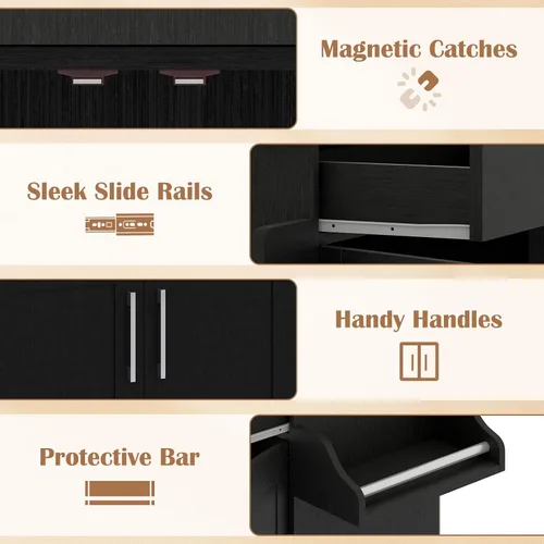 Miniatura 8 de Giantex Isla de cocina, carrito de cocina rodante con estante para especias y toallero, cajón grande y armario de almacenamiento de 2 puertas