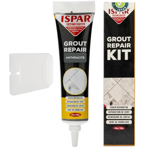 ISPAR Kit de reparación de lechada para azulejos, relleno de lechada gris oscuro de 8.8 onzas, pasta de reparación de lechada premezclada, relleno