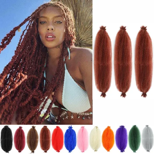 Miniatura 18 de Cabello afro trenzado elástico color marrón claro de 16 pulgadas, paquete de 3 T27, cabello afro preesponjado y trenzado elástico, cabello afro