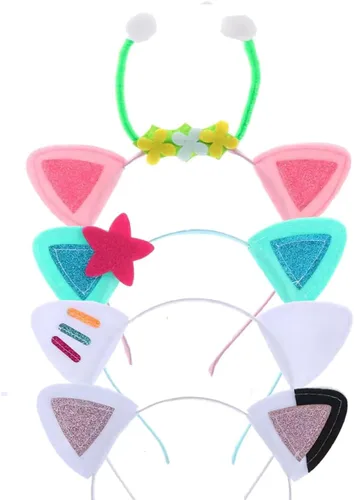 Atvscay Lindas diademas de orejas de gato, diademas elásticas para el pelo, decoraciones de disfraces de fiesta de dibujos animados (4 unidades)