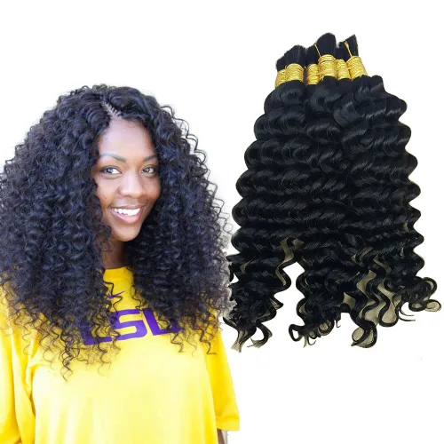 Pelo ondulado profundo a granel para trenzar cabello humano sin trama, 3 paquetes de 5.29 oz brasileño (16 pulgadas, 18 pulgadas, 20 pulgadas, negro