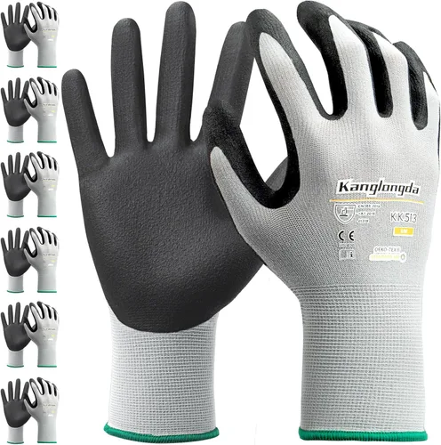 Miniatura 18 de Kebada W2 - Guantes de trabajo unisex, aptos para pantalla táctil, con agarre, elásticos, recubiertos de nitrilo, para jardinería, manejo de Gris