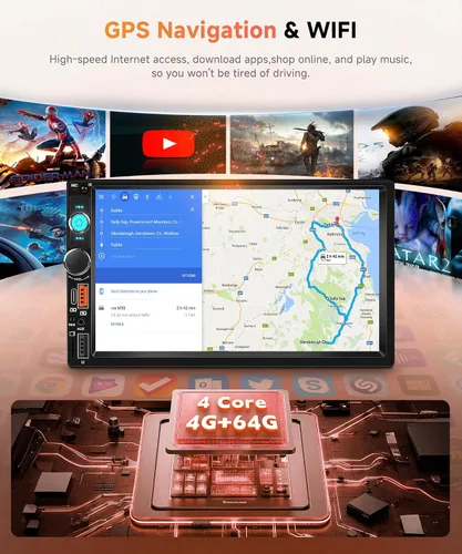 Miniatura 3 de Rimoody Estéreo de coche de doble DIN Android de 4 GB+64 GB con Carplay inalámbrico y Android Auto, pantalla táctil IPS de 7 pulgadas, FM/RDS