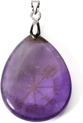 Miniatura 2 de Jovivi Collar chapado en plata con brújula vikinga Vegvisir, piedra curativa, collar de cristal con colgante de chakra de lágrima, 24 pulgadas