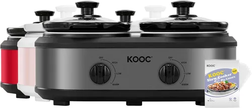 KOOC Olla de cocción lenta doble pequeña, servidor de buffet y calentador, 2 ollas mini con 3 temperaturas ajustables individuales, ollas cerámicas