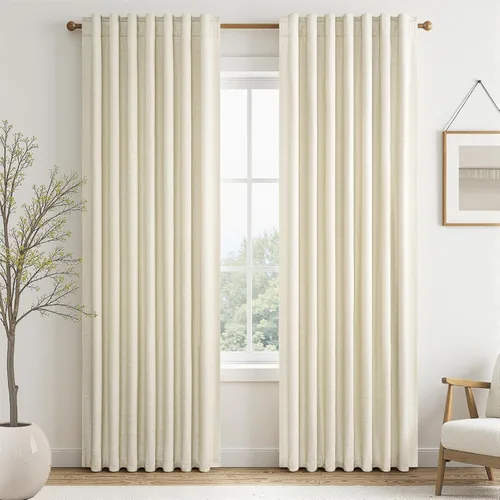 Miniatura 35 de Topfinel Cortinas opacas, blanco beige, 2 paneles, ventanas pequeñas, textura, mezcla de lino, bohemia, abedul, rural, gancho, bolsillo trasero